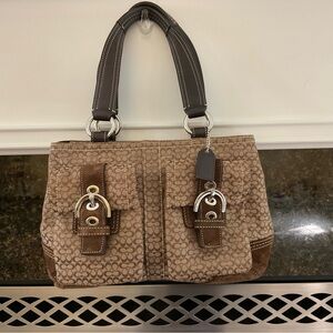 Coach Brown Shoulder Bag with Signature Monogram with bonus card wallet